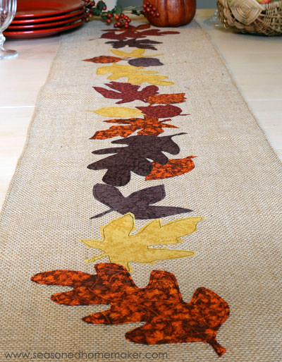 finished DIY leaf table runner for Thanksgiving