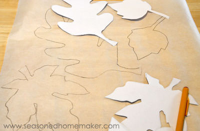 leaf shapes traced for making the Thanksgiving table runner